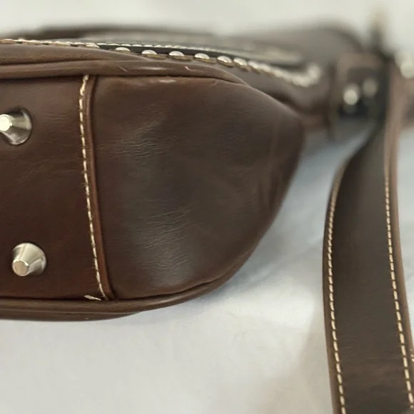 Montana West Western Style Tooled Leather And Studded Crossbody - Picture 10 of 15
